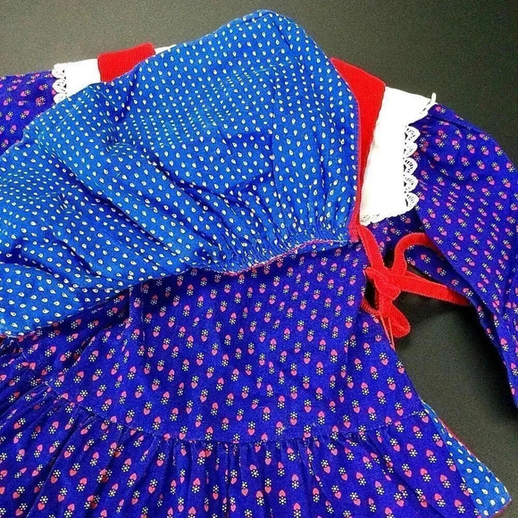 Renee Michaels Girls Red & Blue Vintage Overlay Lace Trim Mini Dress 2T - Picture 4 of 10